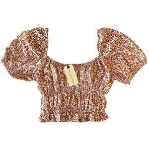 B.O.G Collective Women's Puff Sleeve Crop Top Floral On/Off Shoulder Size S